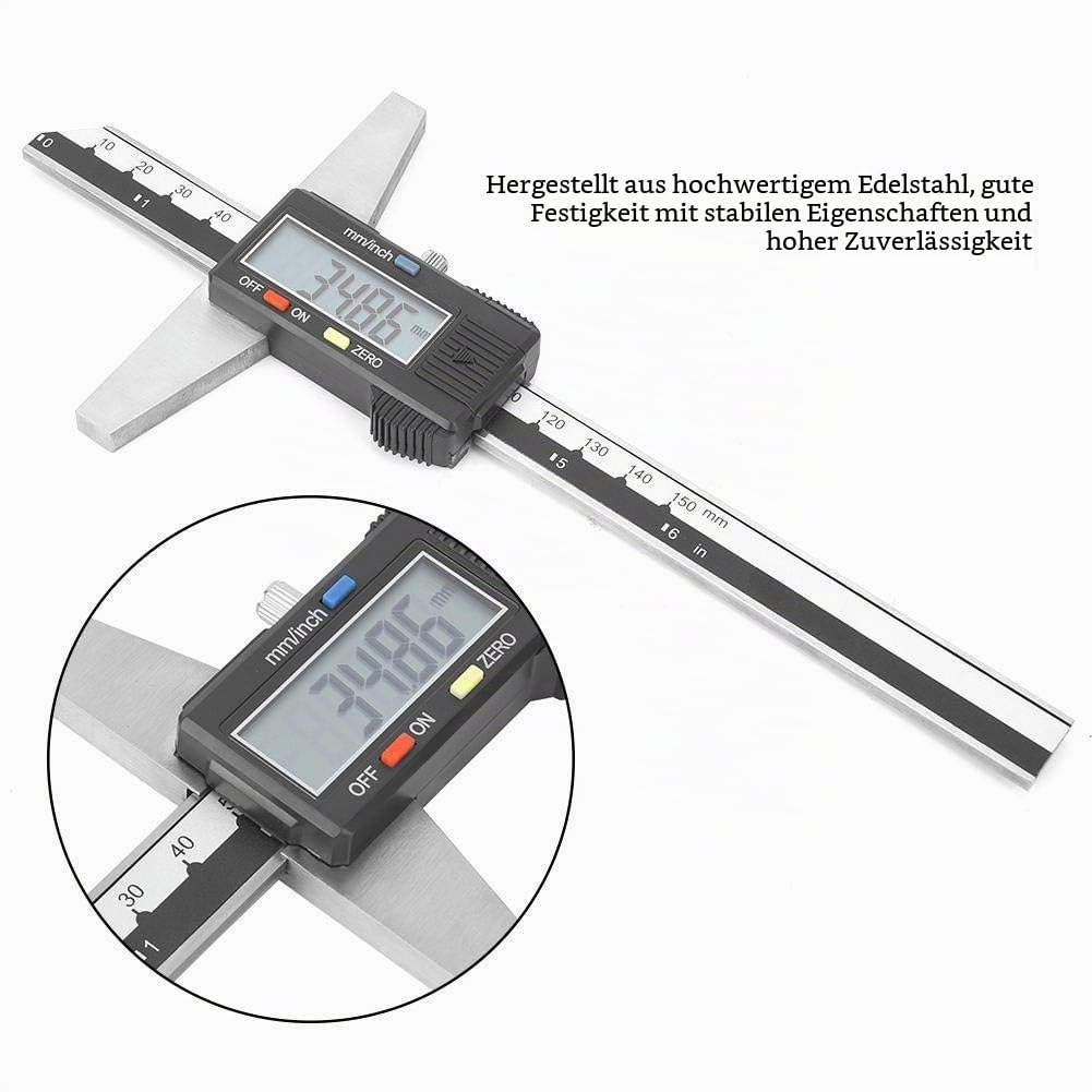 Tiefenmesser, 0-150 mm Hochpräziser digitaler Edelstahl Digitaler Tiefenmessschieber mm/Zoll Messsys