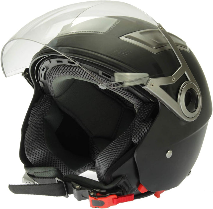 Mach1 Jethelm Helm Motorradhelm mit Integrierter Sonnenblende ECE R 22.05 Grösse XS bis XXL Schwarz-