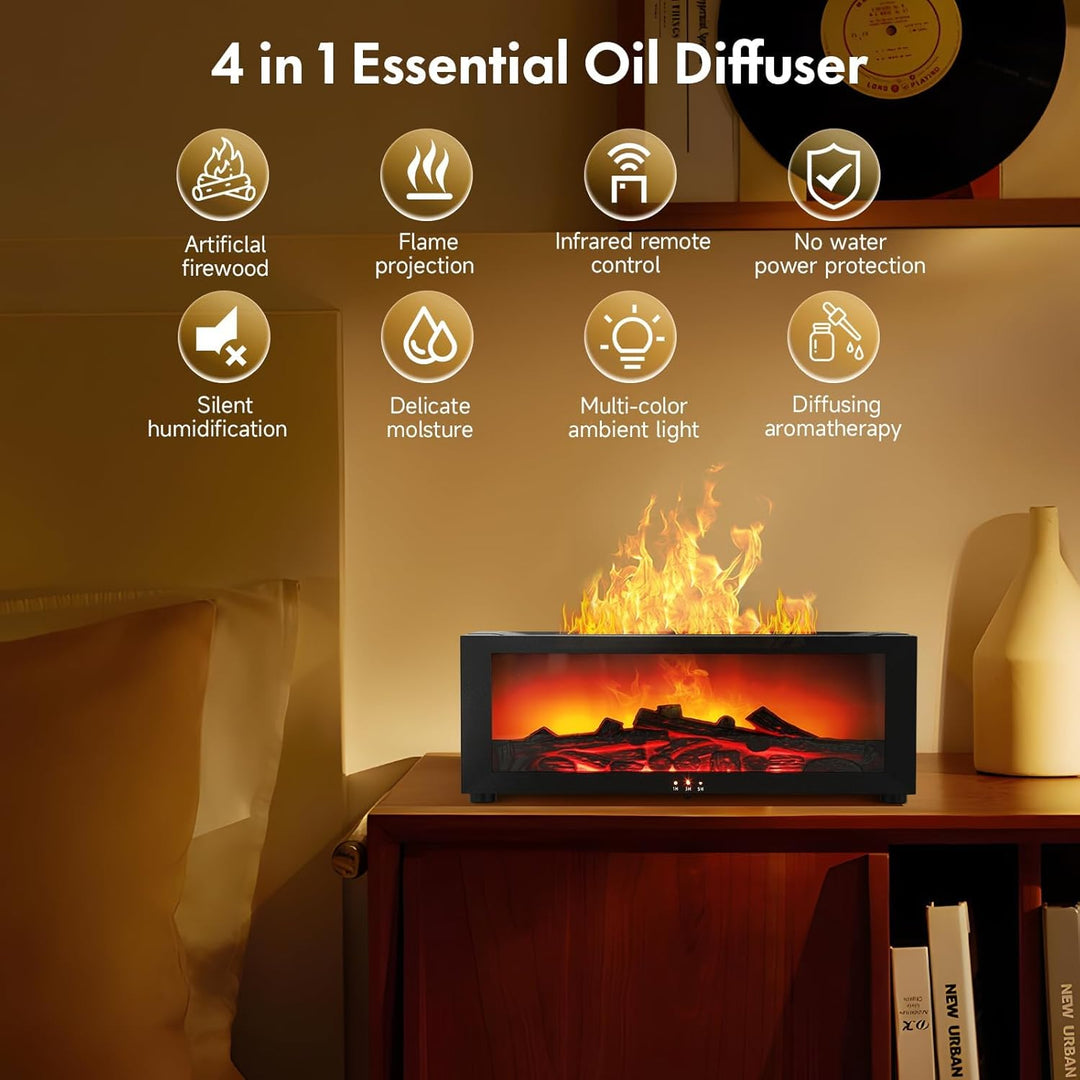 3D Flame Diffusor für ätherische Öle, Flammenbefeuchter Kamin, 150 ml mit Timer, Automatischer Absch