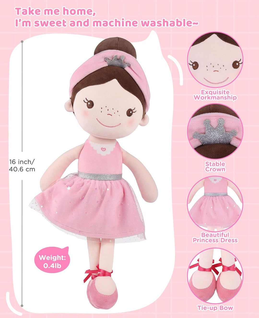 GAGAKU Weiche Stoffpuppe 40cm Schutzengel Puppen, Taufgeschenk für Baby Mädchen Kuscheltier Glücksbr