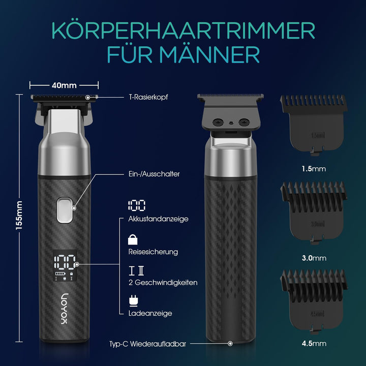 VOYOR Barttrimmer Herren,Ganzkörper Haarpflege,Rasierer und Haarschneider für Gesicht,Kopf und Körpe