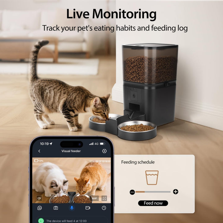Nobleza 6L Futterautomat Katze 2 Näpfe mit 1080P Kamera, 5G WiFi Katzen Futterautomaten mit APP & Na
