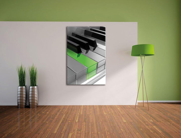 Piano Green Klaviertasten schwarz/weiss, Format: 80x120 auf hochkantiges Leinwand, XXL riesige Bilde