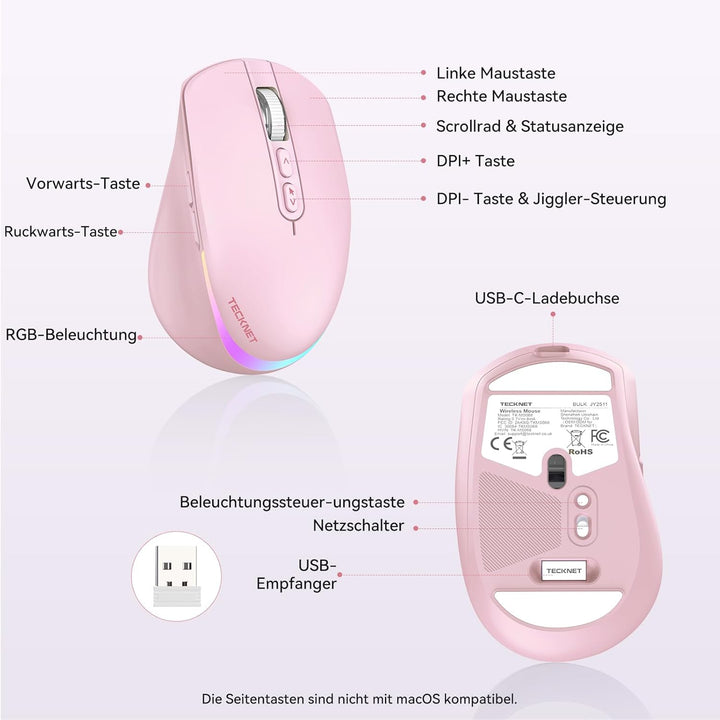 TECKNET Kabellose Maus mit Jiggler, 4800 DPI Wiederaufladbar Ergonomische Maus, 6 DPI-Einstellungen