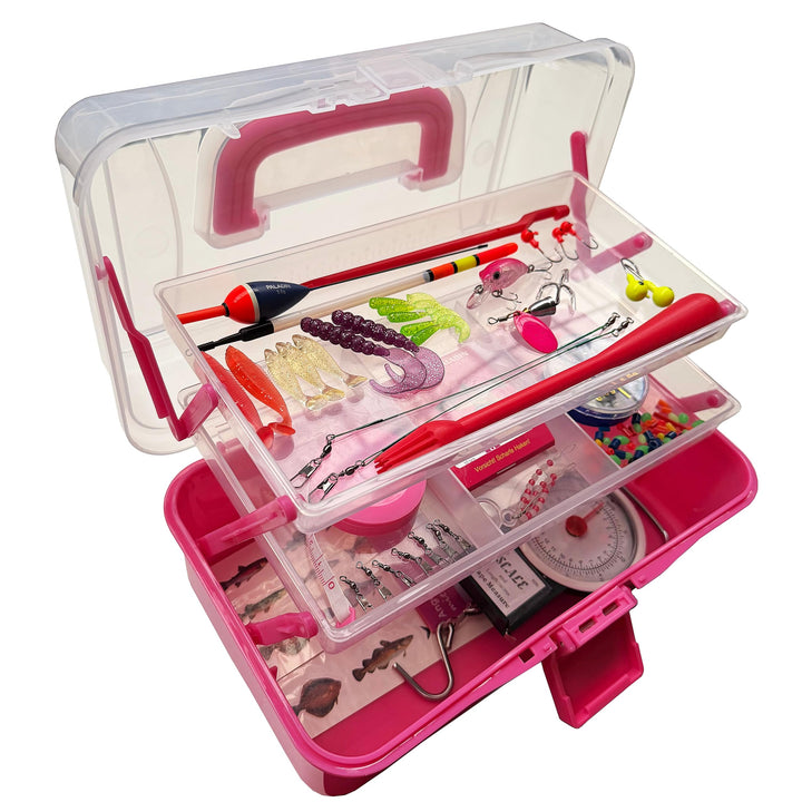Kinderangelkoffer Pink 109 Teile – Angelset für Kinder mit Zubehör, Einsteiger Angelkoffer mit Köder