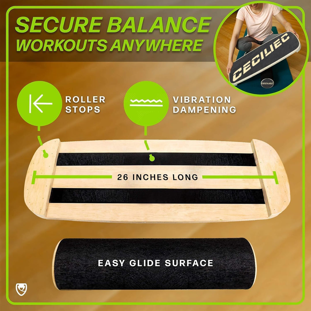 Balance Board Trainer, Holz Balance Board mit Rolle, Rollbrett für Übungen, athletisches Training un