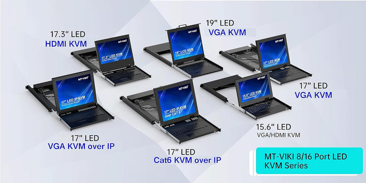 MT-VIKI 15,6'' LCD Monitor KVM Konsole VGA Integrierte Konsole 8 Port für 1U 600-800mm Server-Schran