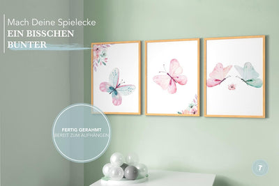 Papierschmiede® Kinderbilder 3er Set, A4 gerahmt in Holzrahmen (Natur), Geschenk für Jungen & Mädche