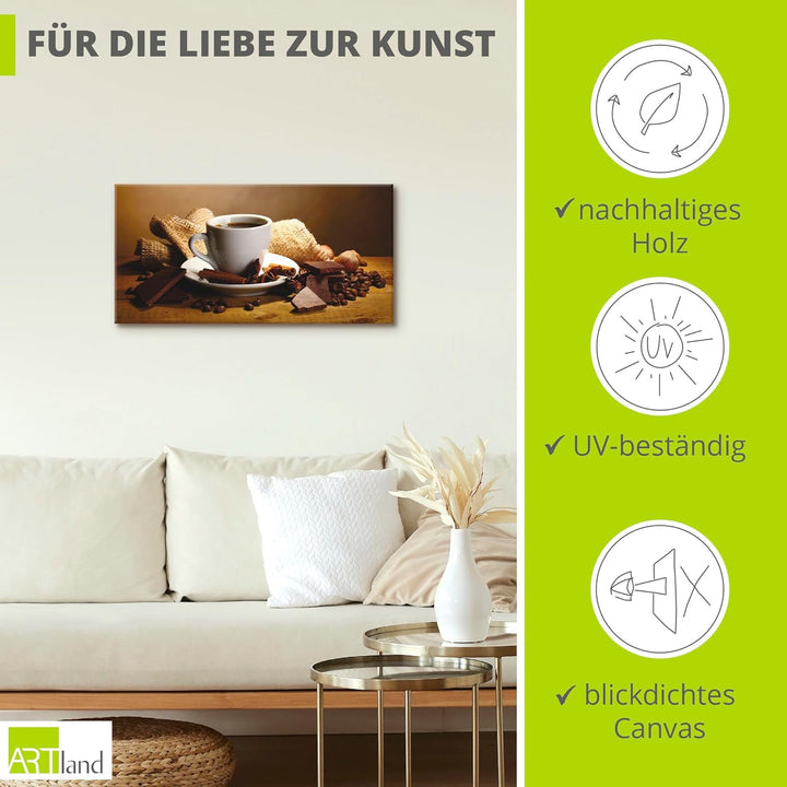ARTland Leinwandbilder Wandbild Bild auf Leinwand 60x30 cm Kaffee Cafe Coffee Kaffeetasse Zimtstange