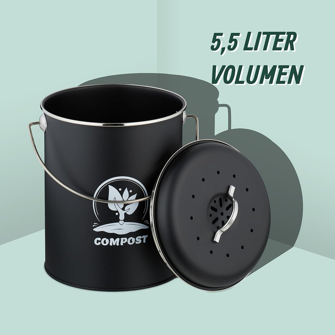 Relaxdays Komposteimer Küche 5,5 Liter, Mülleimer mit Deckel und Geruchsfilter, Abfalleimer Biomüll,