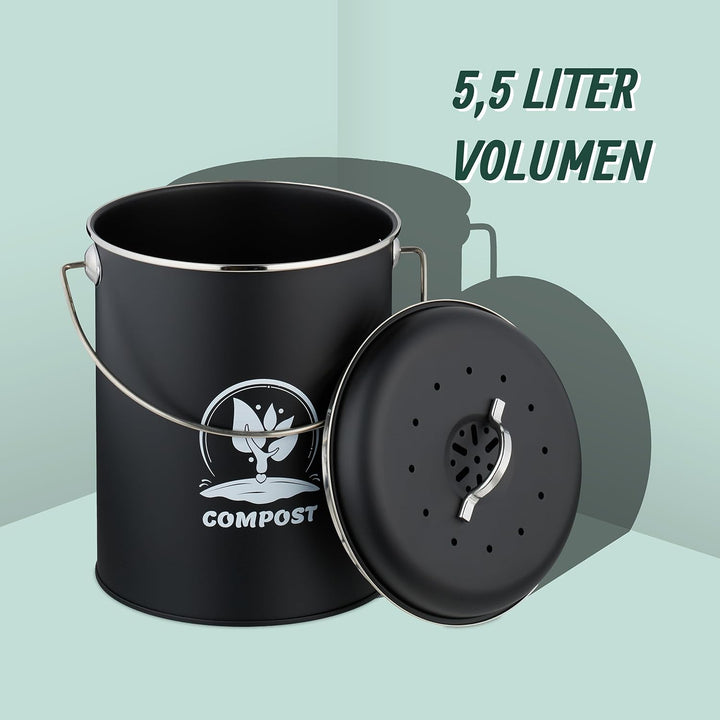 Relaxdays Komposteimer Küche 5,5 Liter, Mülleimer mit Deckel und Geruchsfilter, Abfalleimer Biomüll,