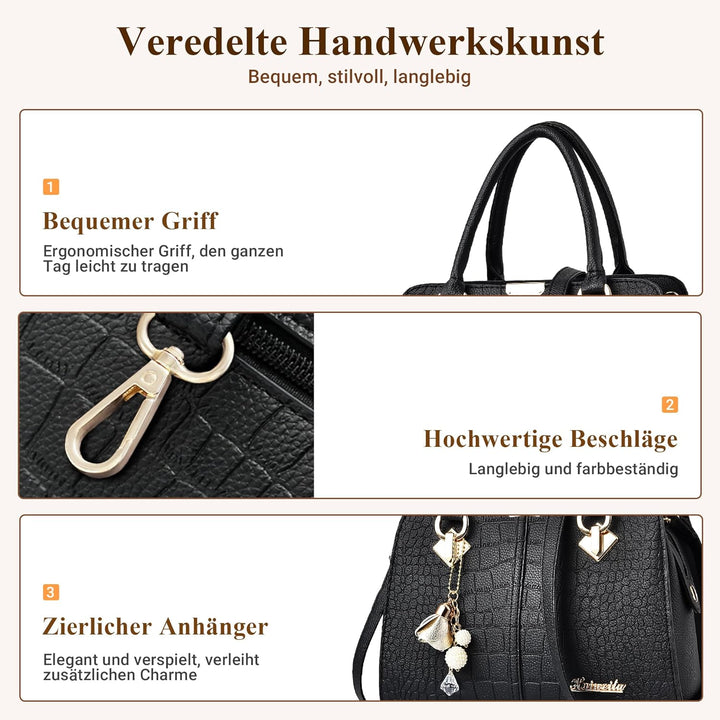 DIRRONA Damenhandtasche Mit Elegantem Anhänger Aus Weichem Verbessertem PU-Leder Und Goldenen Beschl