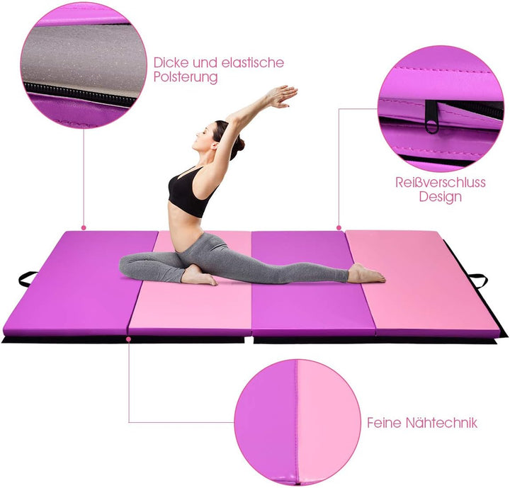 GYMAX Klappbare Gymnastik Fitnessmatte, rutschfeste Turnmatte mit hautfreundlicher Oberfläche, Weich