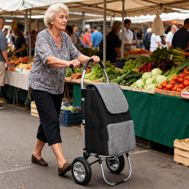 DROMEZ Einkaufstrolley Gross - 50L Leichte Einkaufswagen Klappbar aus Aluminium - 2 Extra Grosse Räd