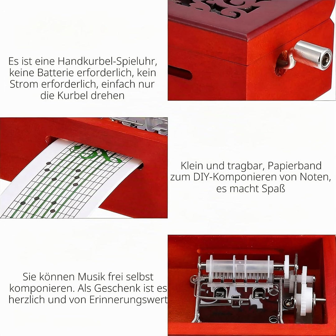 cuzit Antik graviert Vintage Holz Musik Box 15 beachten Bewegung Hand, Kurbel DIY Spieluhr machen YR
