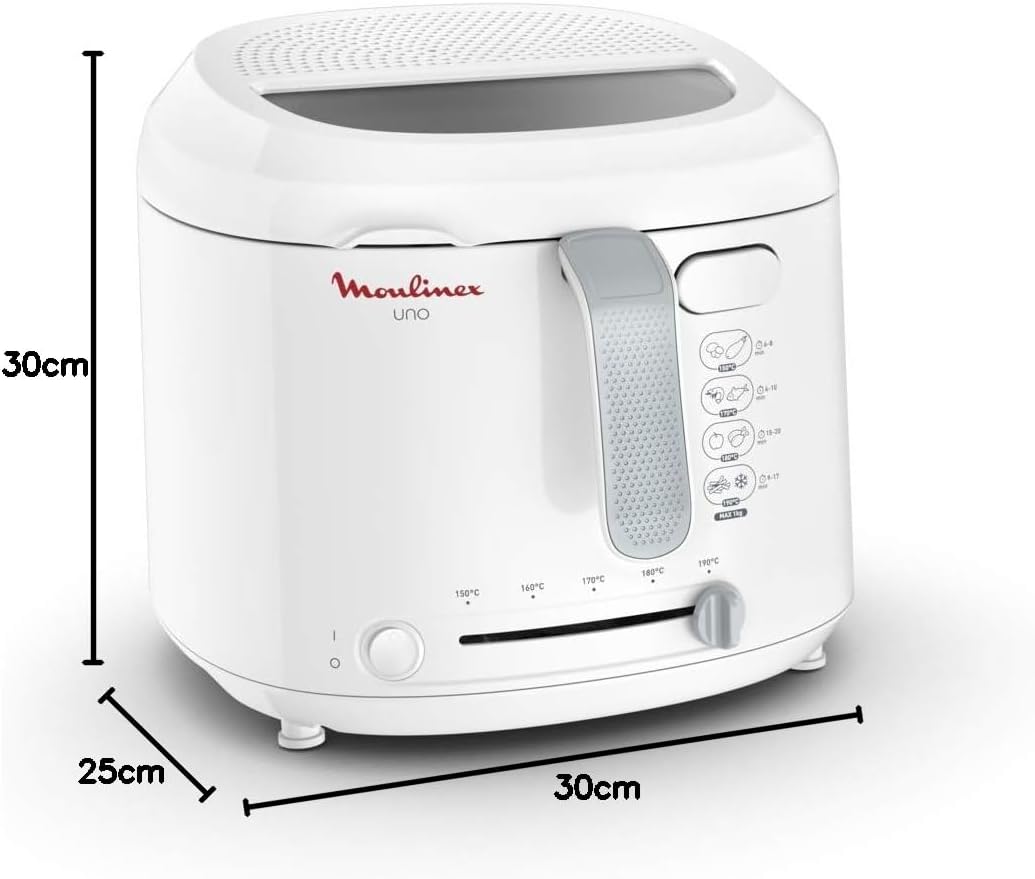 Moulinex AF2031 Fritteuse, Uno, Kapazität 1 kg für 4 Personen, Öl-Fassungsvermögen 1,8 l, Weiss XL-D