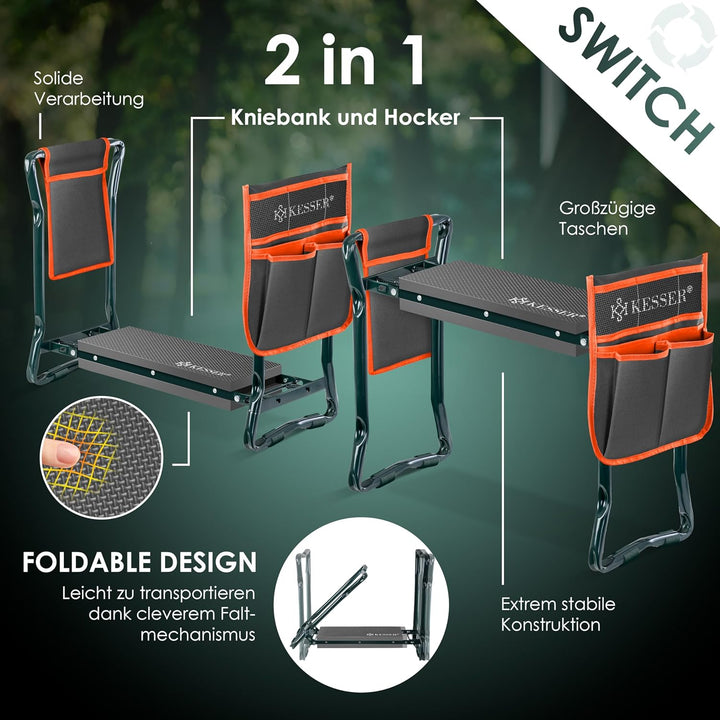 KESSER® 2 in 1 XXL Kniebank für Gartenarbeit Gepolstert Sitzunterlage Eva-Schaumkissen Gartenhocker