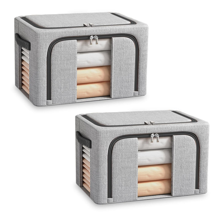 2 Stück Faltbare Aufbewahrungsbox 66L, 50x40x33CM Kleiderschrank Organizer mit Doppelfenstern &amp; Reis