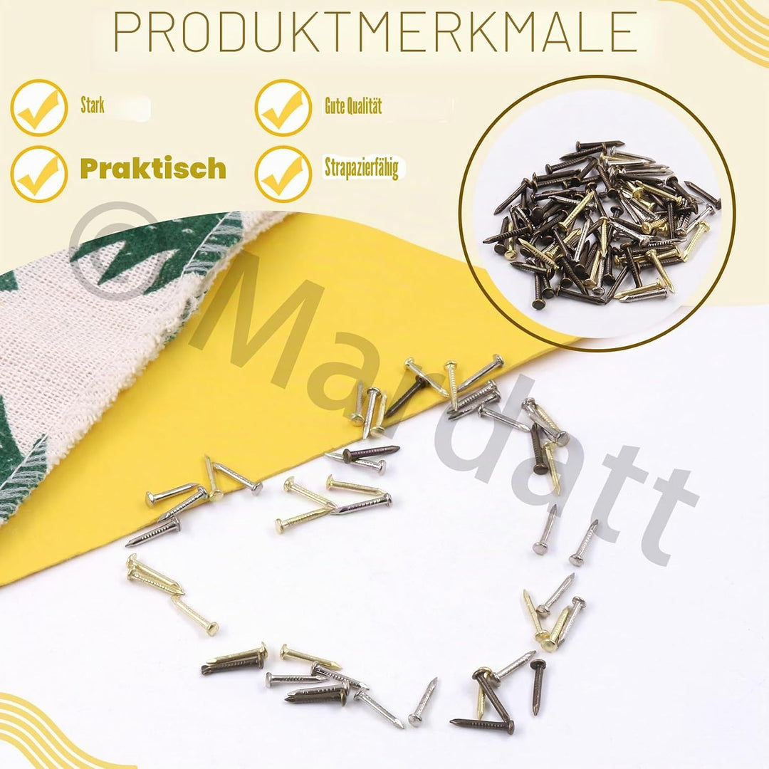 Wooden Screws, 1600 Stück 1x6 mm, 1x8 mm, 1x10 mm Sortiment kleiner Nägel, kleine Holznägel, Kleinte