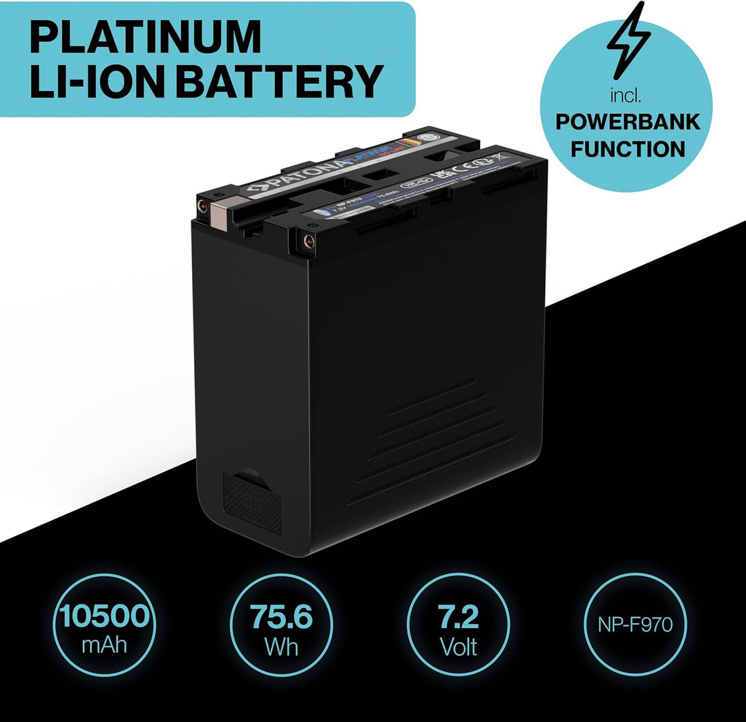 PATONA Platinum Akku NP-F970 10500mAh, PD20W USB-C in/Out Kompatibel mit Sony F980, F960, F950 für B