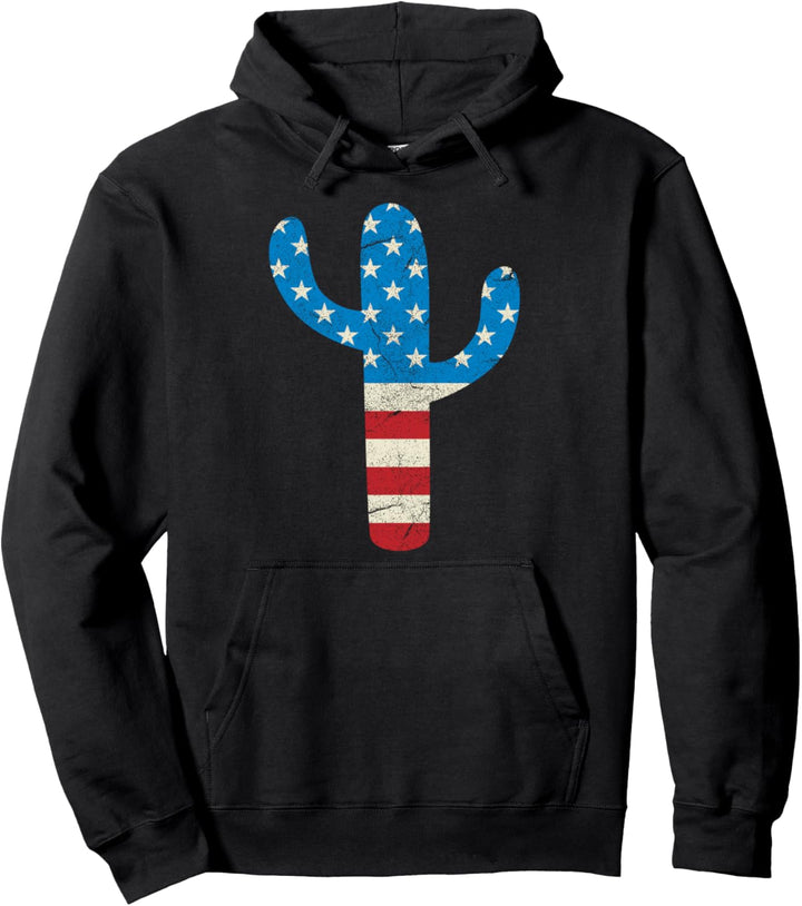 Trendy Red White & Blue Cactus Pullover Hoodie
