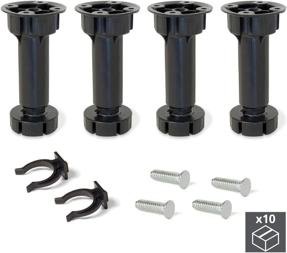 Emuca 2032617 Set aus 10 Sätzen aus 4 regulierbaren Füssen für Küche/Bad mit Zubehör Höhe 148-165mm