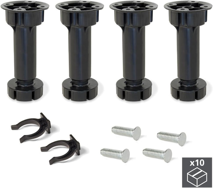 Emuca 2032617 Set aus 10 Sätzen aus 4 regulierbaren Füssen für Küche/Bad mit Zubehör Höhe 148-165mm