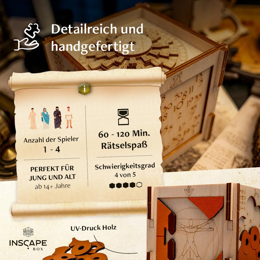 INSCAPE Da Vinci´s Marvel - Rätselbox Holz - Puzzle Box - Escape Room Spiel Erwachsene und Kinder -