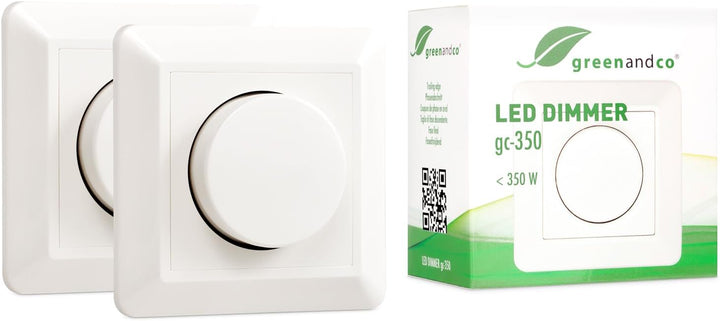 2x greenandco® gc-350 Unterputz LED und Halogen Dimmer 1-350 Watt, für Wechselschaltungen geeignet,