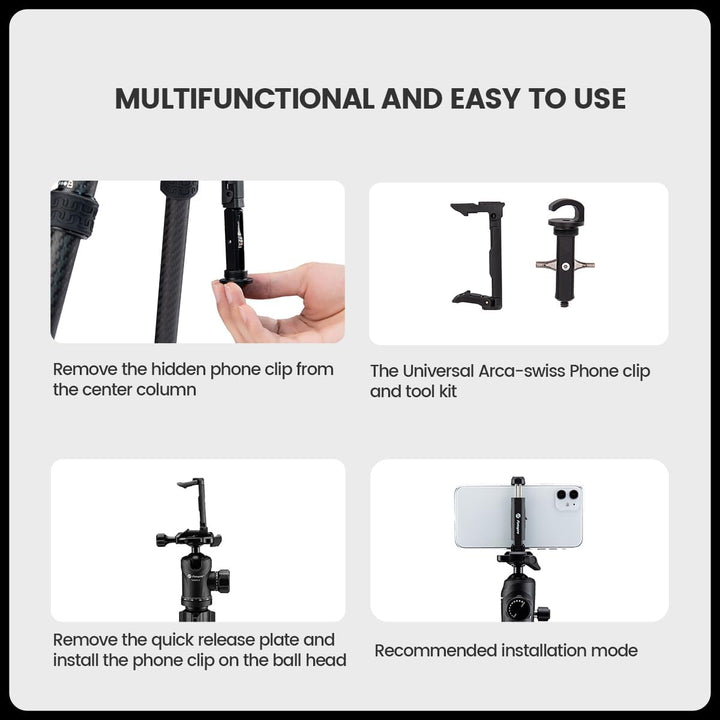 Fotopro Kohlefaser-Stativ 64 Zoll 360 Grad Kugelkopf Schnellwechselplatte Kamerastativ Kompatibel mi