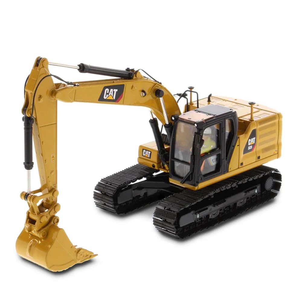Diecast Masters 85657 - Caterpillar Bagger mit 4 Werkzeugen 323 HEX, Massstab 1:50, ca. 9,5 x 3,4 x