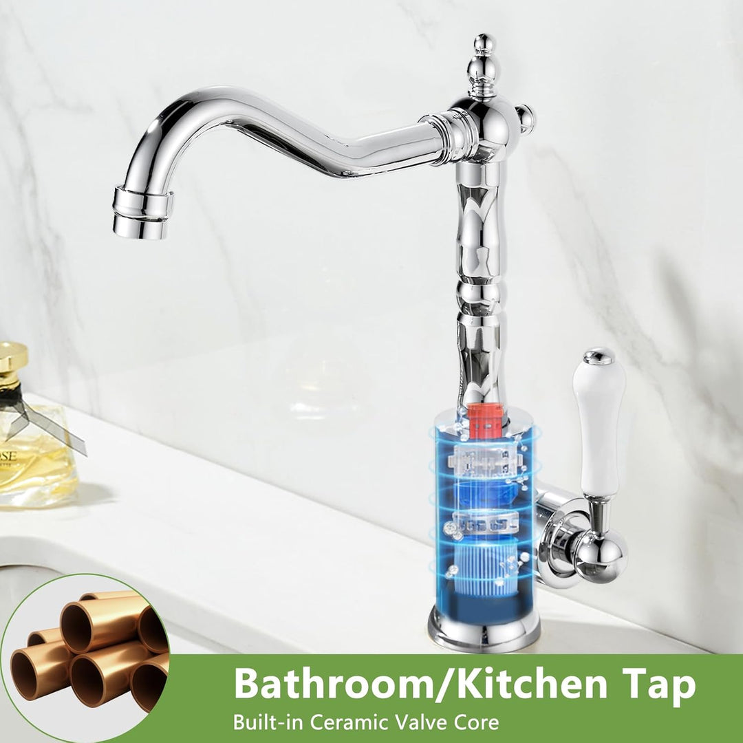 Wasserhahn Küche Retro, Küchenarmatur 360° Drehbar, Mischbatterie mit Einhebelmischer für Bad/Küche,
