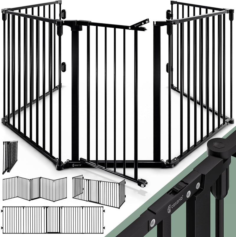 CASARIA® Kaminschutzgitter mit Sicherheitstür Metall Ofenschutzgitter 306x77cm Kamingitter ohne Bohr