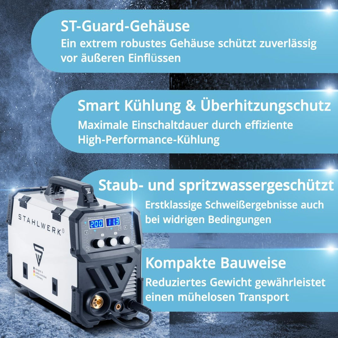 STAHLWERK Schweissgerät MIG MAG 200 Spot Puls Pro, Vollsynergischer IGBT Inverter, 5 in 1 Kombigerät
