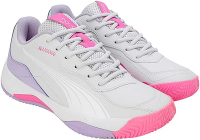 PUMA Damen Nova Smash WN's Tennis Shoe 41 EU Silver Mist Puma White Vivid Violet, 41 EU Silver Mist