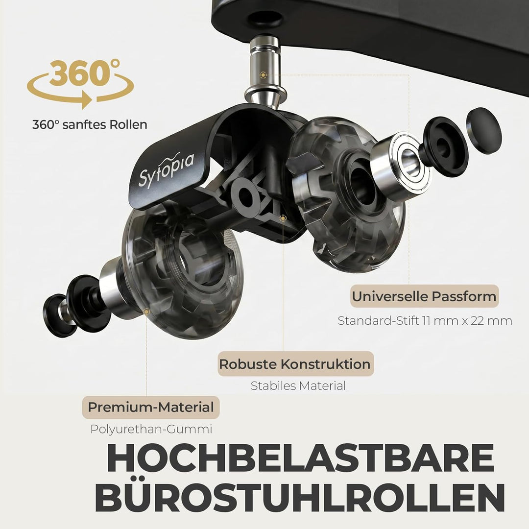 Sytopia 5er Set Bürostuhl Rollen 11x22MM, Grosse Gummirollen für Bürostühle, Perfekte Rollen für Tep
