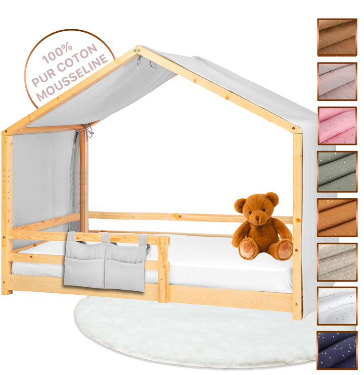 Hausbett Himmel - 100% Baumwolle Betthimmel Hausbett aus Musselin - Bett Vorhang Kinderbett - Himmel
