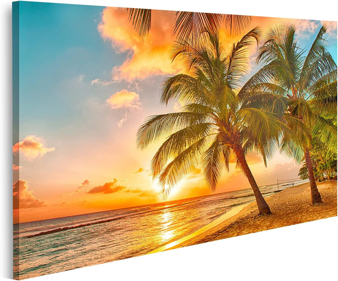 islandburner Bild auf Leinwand Schöner Sonnenuntergang Über Dem Meer Mit Palmen Karibik Barbados Bil