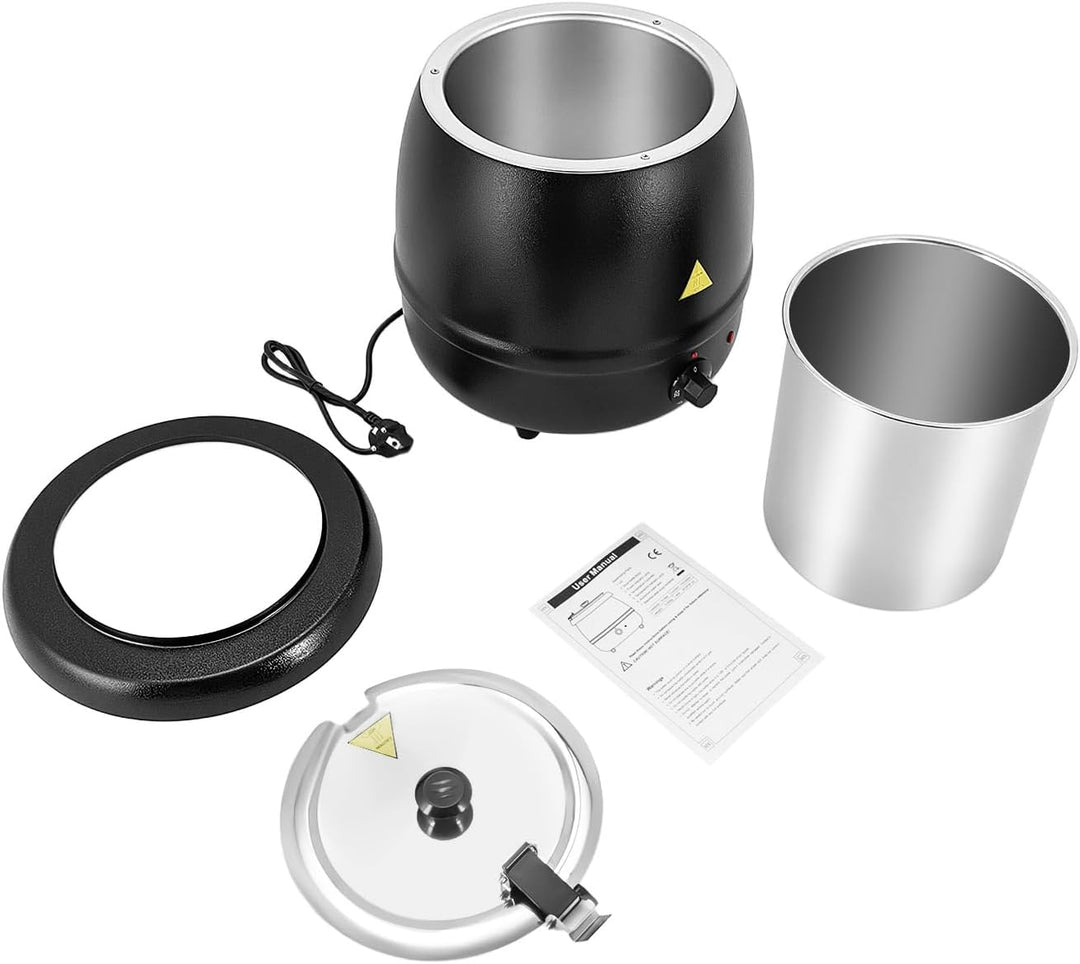 Elektrischer Suppentopf 10L, 400W Suppenkessel mit Klappdeckel, 35-80°C Profi Gastro Suppenwärmer mi
