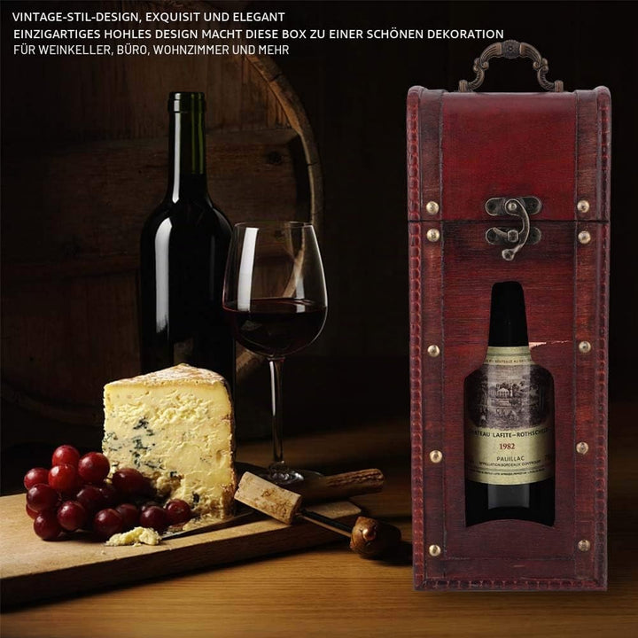 Weinflaschen-Geschenkbox aus Holz, Wein-Geschenkbox mit Griff, Dekorative Vintage-Geschenkbox für We