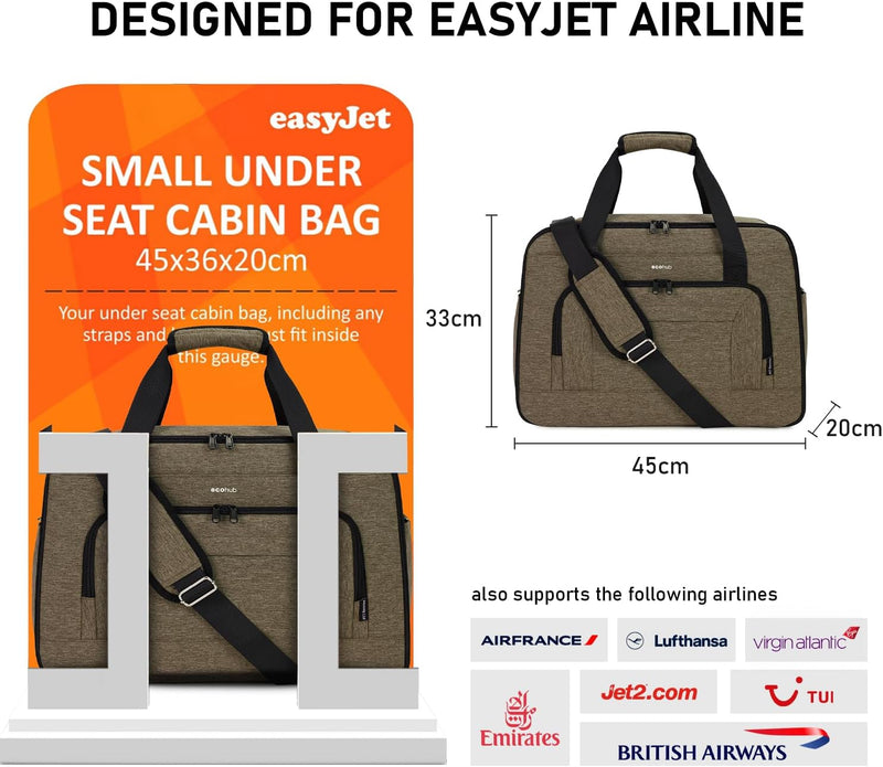 ECOHUB 30L Reisetasche Handgepäck Flugzeug, wasserfest Easyjet Handgepäck Tasche 45x36x20 mit Nassfa