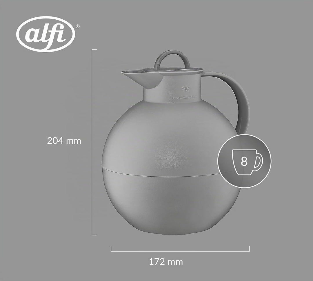 alfi KUGEL 0,94l, graphite grey mat, Kunststoff-Isolierkanne mit hygienischem Hartglaseinsatz, Drehv