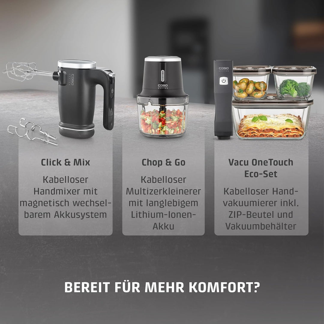 CASO Chop &amp; Go – kabelloser Design Zerkleinerer mit 4 Edelstahlklingen, flexibel und überall einsatz
