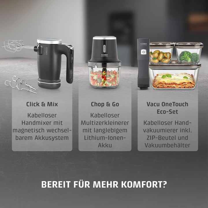 CASO Chop &amp; Go – kabelloser Design Zerkleinerer mit 4 Edelstahlklingen, flexibel und überall einsatz