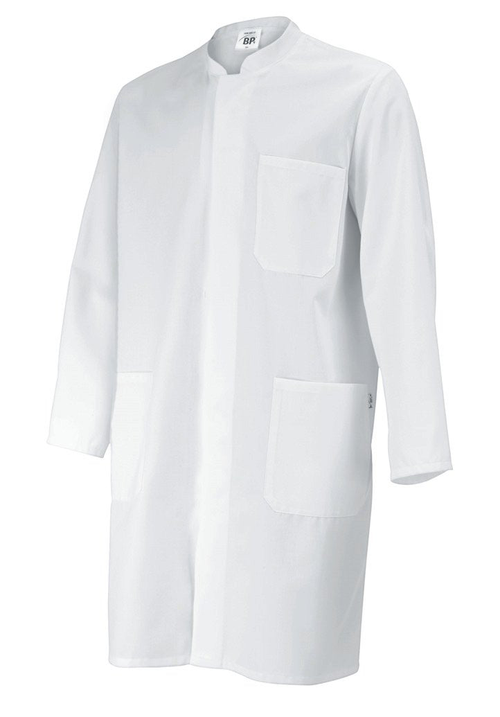 BP 1654-130-21-2XLn Unisex-Mantel, Langarm, Stehkragen, 205,00 g/m² Reine Baumwolle, weiss, 2XLn, 2X