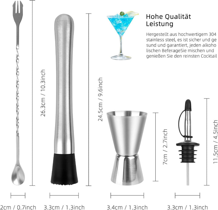 Cocktail Shaker Set 5 Set Cocktail Zubehör, Edelstahl langlebiger Bar-Tools mit Messbecher Bar Löffe