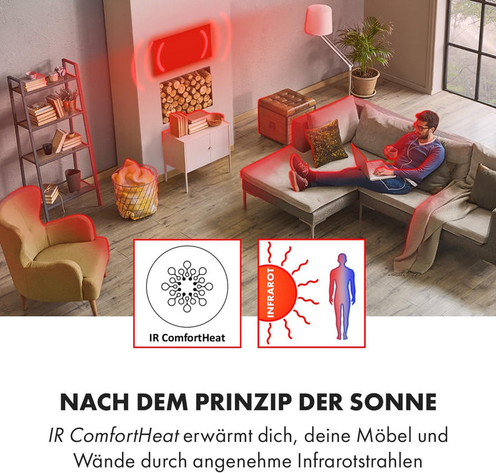 Klarstein Marvel Mirror Infrarotheizung Elektroheizung Heizstrahler, Spiegeloberfläche, 60 x 70 cm,