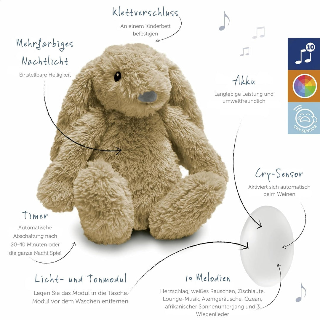 ZAZU - Ro der Hase Baby Schlafhilfe mit wiederaufladbarem Akku – Nachtlicht in mehreren Farben &amp; ber