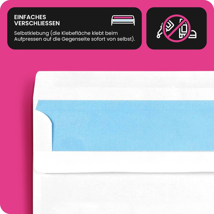 Netuno 1000 Briefumschläge DIN lang mit Fenster selbstklebend lange Umschläge Fenster Weiss mit Inne