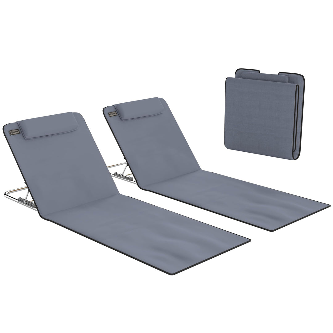 Outsunny Strandmatte, 2er Set, Faltbare Strandmatratze, Sonnenmatte, 5-stufige Höhe, mit Tragetasche